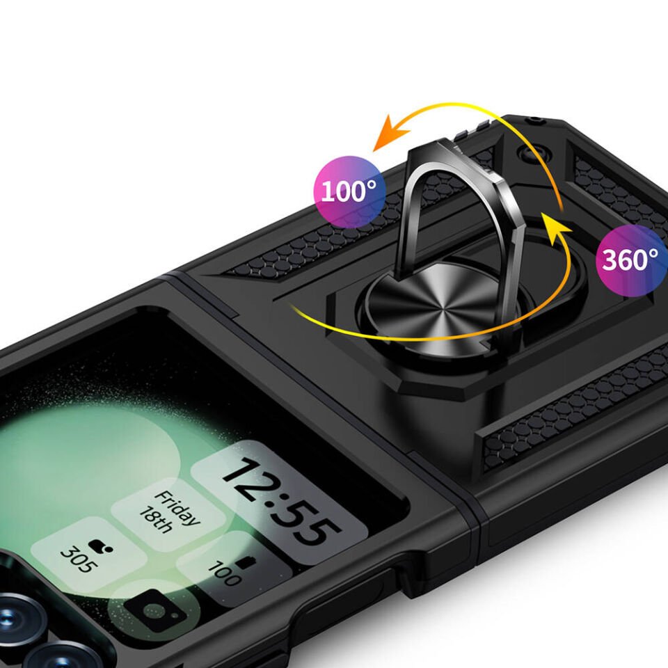 Samsung Galaxy Z Flip 6 Kılıf Tank Zırh Yüzüklü Mıknatıslı Standlı Kapak (VEGA) Kırmızı