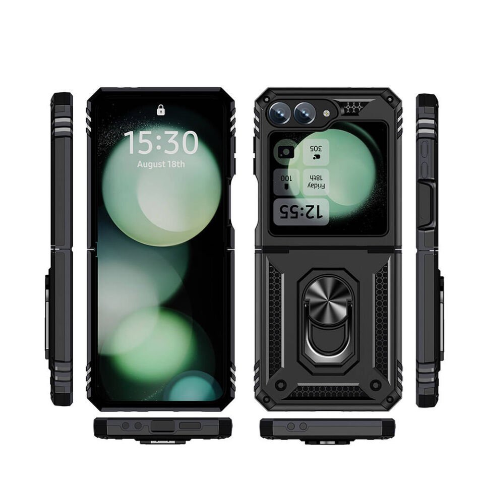 Samsung Galaxy Z Flip 6 Kılıf Tank Zırh Yüzüklü Mıknatıslı Standlı Kapak (VEGA) Kırmızı
