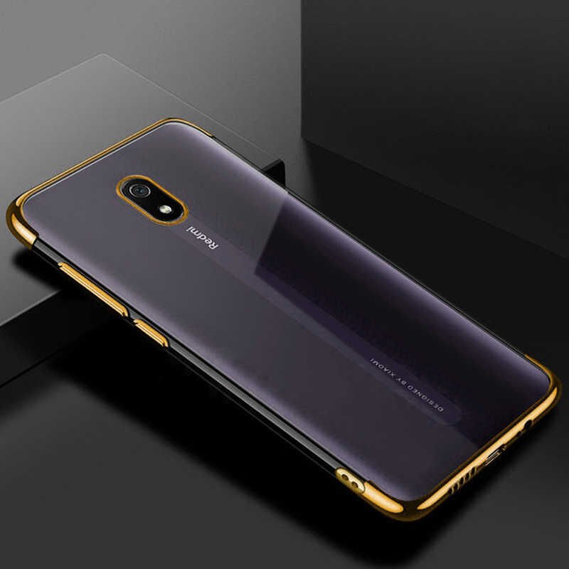 Xiaomi Redmi 8A Kılıf Dört Köşe Renkli Lazer Şeffaf Silikon Kapak (GLİTTER) Gold