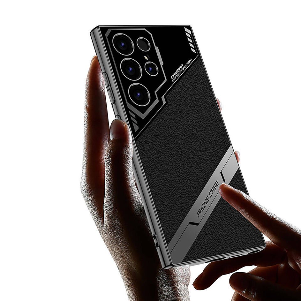 Samsung Galaxy S23 Ultra Kılıf Kamera Korumalı Suni Deri Tasarım Kapak (Procase) Titanyum-Gri