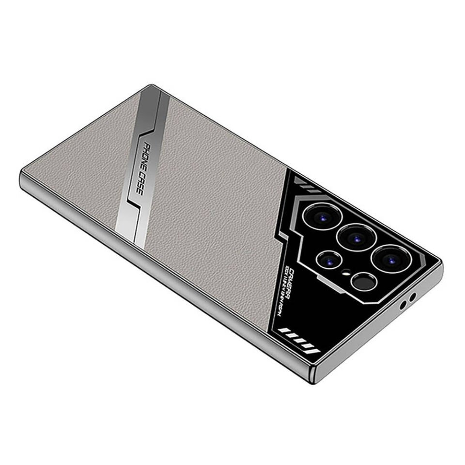 Samsung Galaxy S23 Ultra Kılıf Kamera Korumalı Suni Deri Tasarım Kapak (Procase) Titanyum-Gri