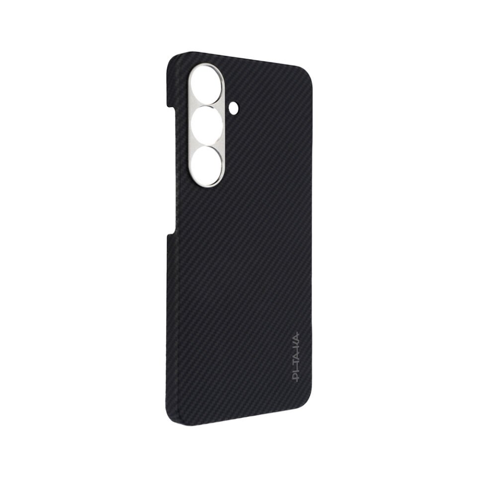 Samsung Galaxy S25 Kılıf Magsafe Şarj Özellikli 600D Aramid Fiber Pitaka Ultra-Slim Classic Serisi Black-Grey Twill Kapak
