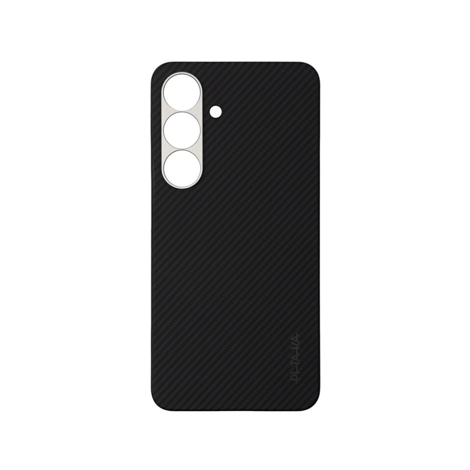 Samsung Galaxy S25 Kılıf Magsafe Şarj Özellikli 600D Aramid Fiber Pitaka Ultra-Slim Classic Serisi Black-Grey Twill Kapak