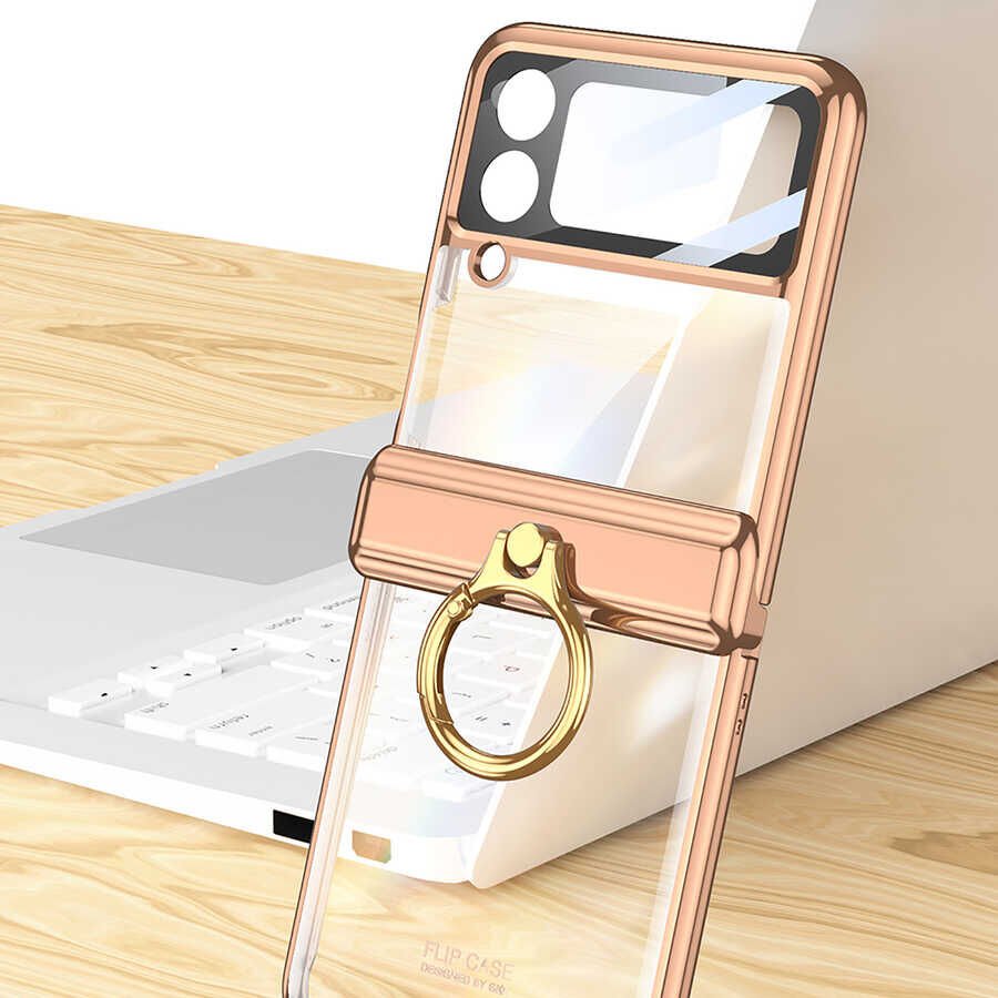Samsung Galaxy Z Flip 4 Kılıf HEPTEKİLETİŞİM Kıpta Yüzüklü Lens Korumalı Kapak