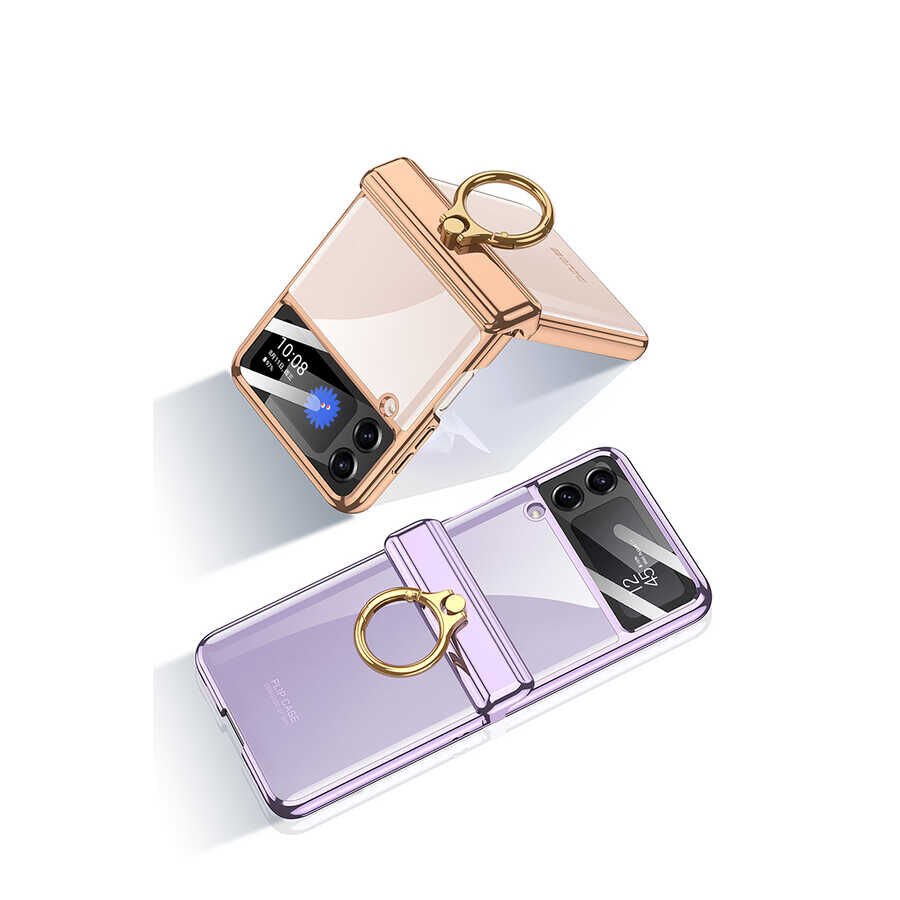 Samsung Galaxy Z Flip 4 Kılıf HEPTEKİLETİŞİM Kıpta Yüzüklü Lens Korumalı Kapak