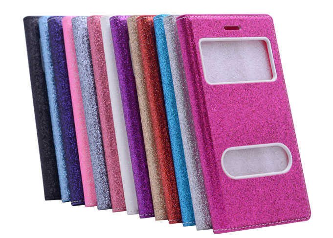 Samsung Galaxy Note 3 N9000 Kapaklı Kılıf Simli Mıknatıslı Kapak (DOLCE-SİM) Pembe Koyu