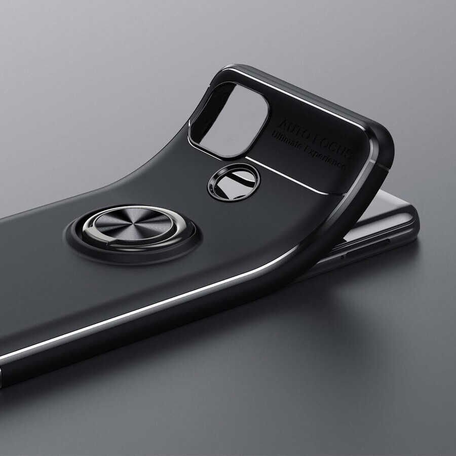 Realme C25 Kılıf Kamera Çıkıntılı Renkli Yüzüklü Standlı Mıknatıslı Kapak (RAVEL) Siyah-Kırmızı