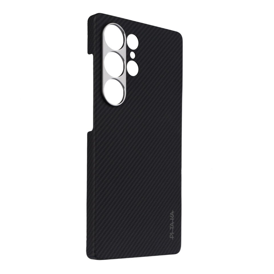 Samsung Galaxy S25 Ultra Kılıf Magsafe Şarj Özellikli 600D Aramid Fiber Pitaka Ultra-Slim Classic Serisi Black-Grey Twill Kapak