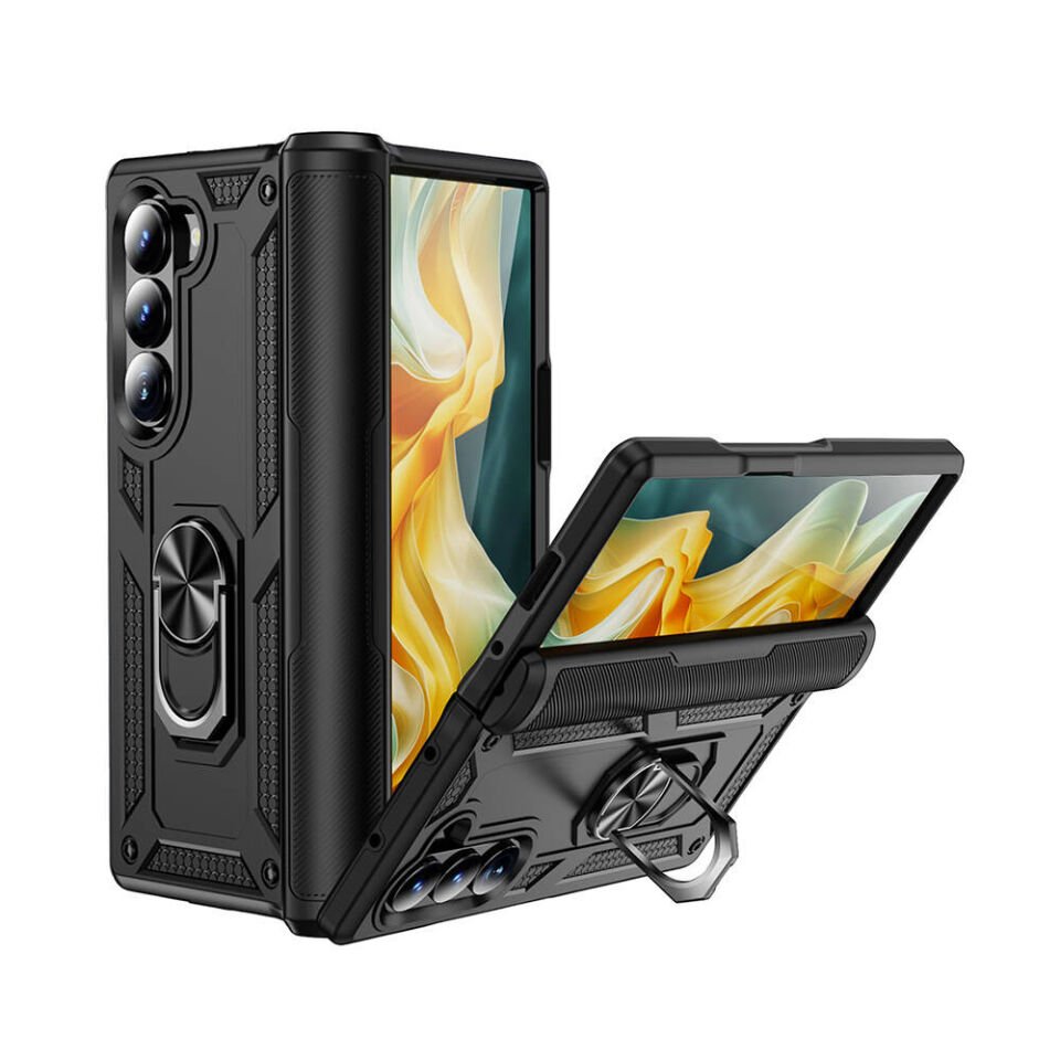 Samsung Galaxy Z Fold 6 Kılıf Tank Zırh Yüzüklü Mıknatıslı Standlı Kapak (VEGA) Kırmızı
