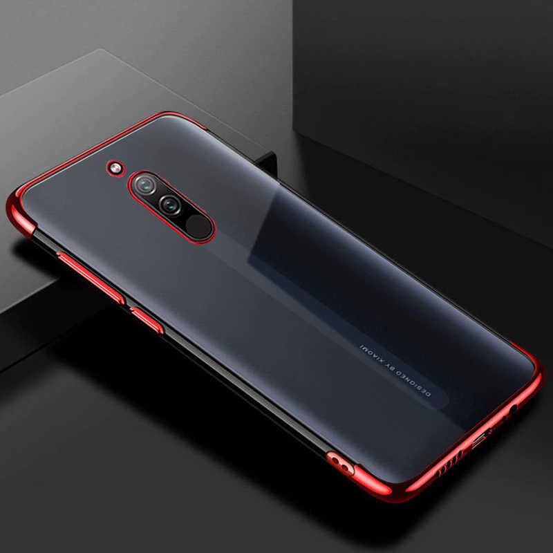 Xiaomi Redmi 8 Kılıf Dört Köşe Renkli Lazer Şeffaf Silikon Kapak (GLİTTER) Kırmızı