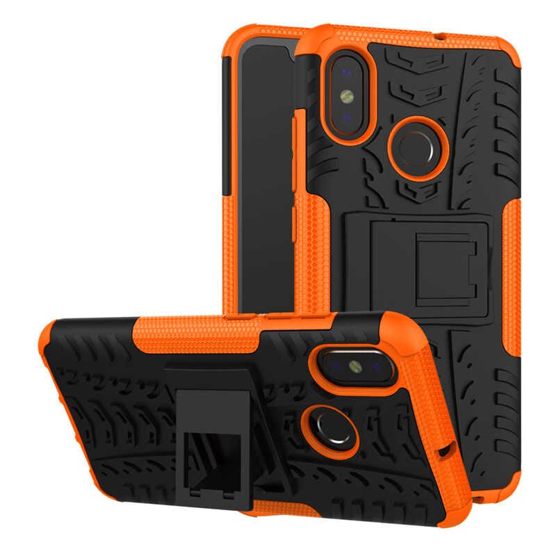 Xiaomi Redmi Note 5 Pro Kılıf Standlı Korunaklı Silikon Kapak (hibrit) Turuncu