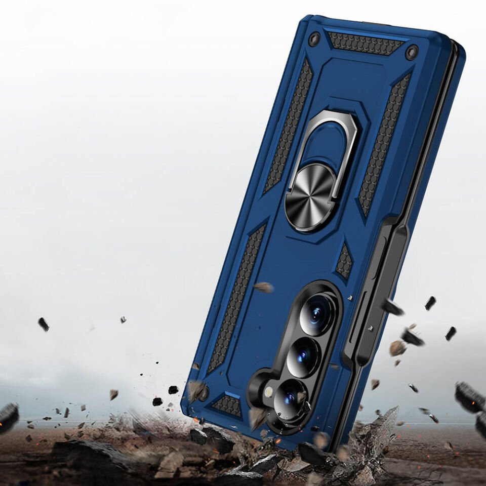 Samsung Galaxy Z Fold 6 Kılıf Tank Zırh Yüzüklü Mıknatıslı Standlı Kapak (VEGA) Siyah
