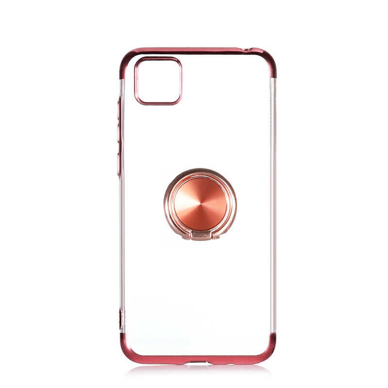 Huawei Y5P Kılıf Yüzüklü Standlı Silikon Köşeleri Renkli Kapak (GES) Rose Gold