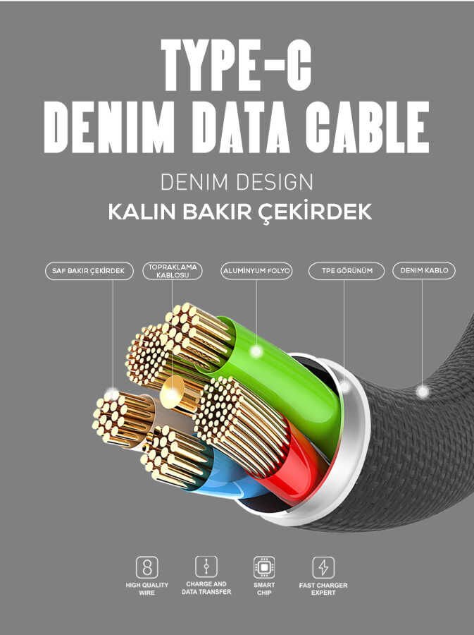 LS63 Type-C Usb Kablo Gri