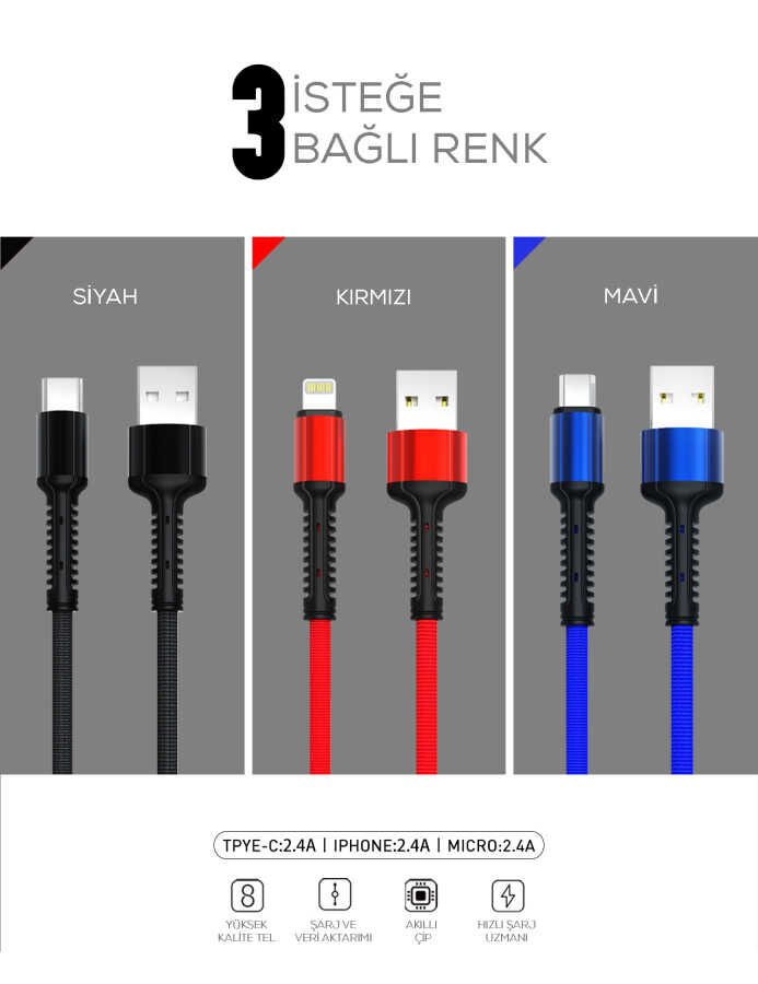 LS63 Type-C Usb Kablo Gri