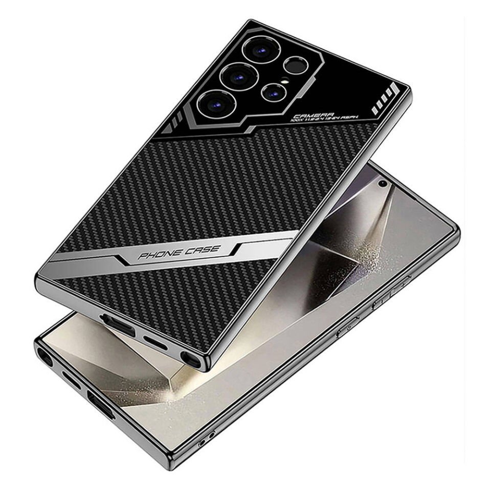 Samsung Galaxy S24 Ultra Kılıf Kamera Korumalı Suni Deri Tasarım Kapak (Procase) Siyah Karbon