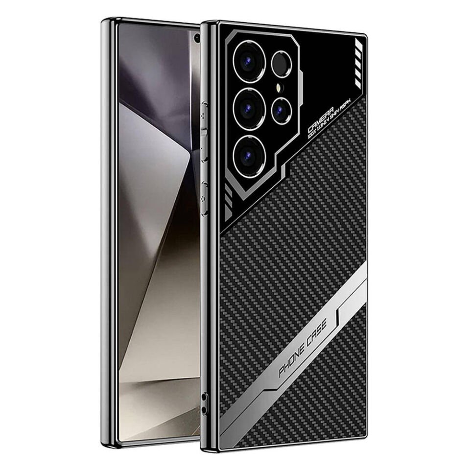Samsung Galaxy S24 Ultra Kılıf Kamera Korumalı Suni Deri Tasarım Kapak (Procase) Siyah Karbon