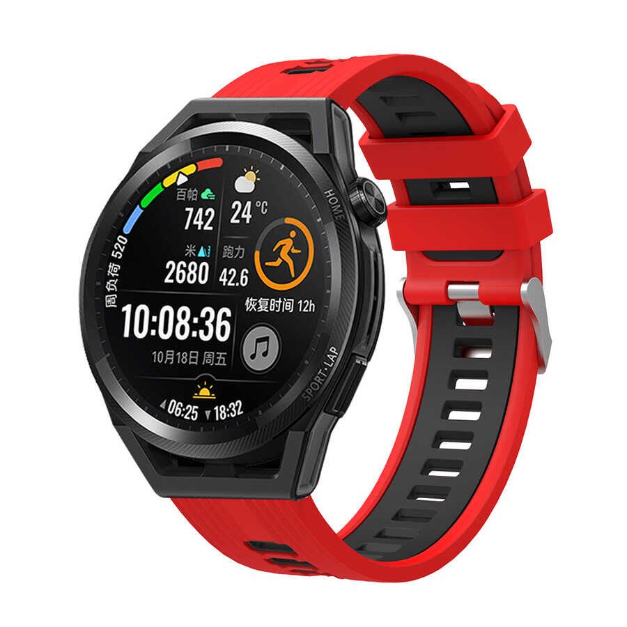 Samsung Gear S3 Silikon Kordon Esnek Yapılı Tasarım (KRD-55) Kırmızı-Siyah