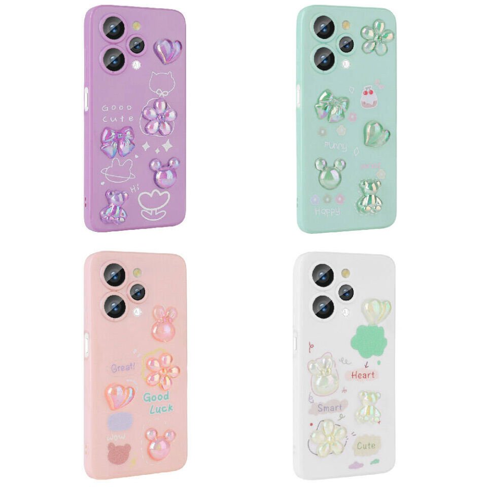 Xiaomi Redmi 12 Kılıf Kamera Korumalı Kabartma Figürlü Parlak Silikon Kapak (Toys) Mor