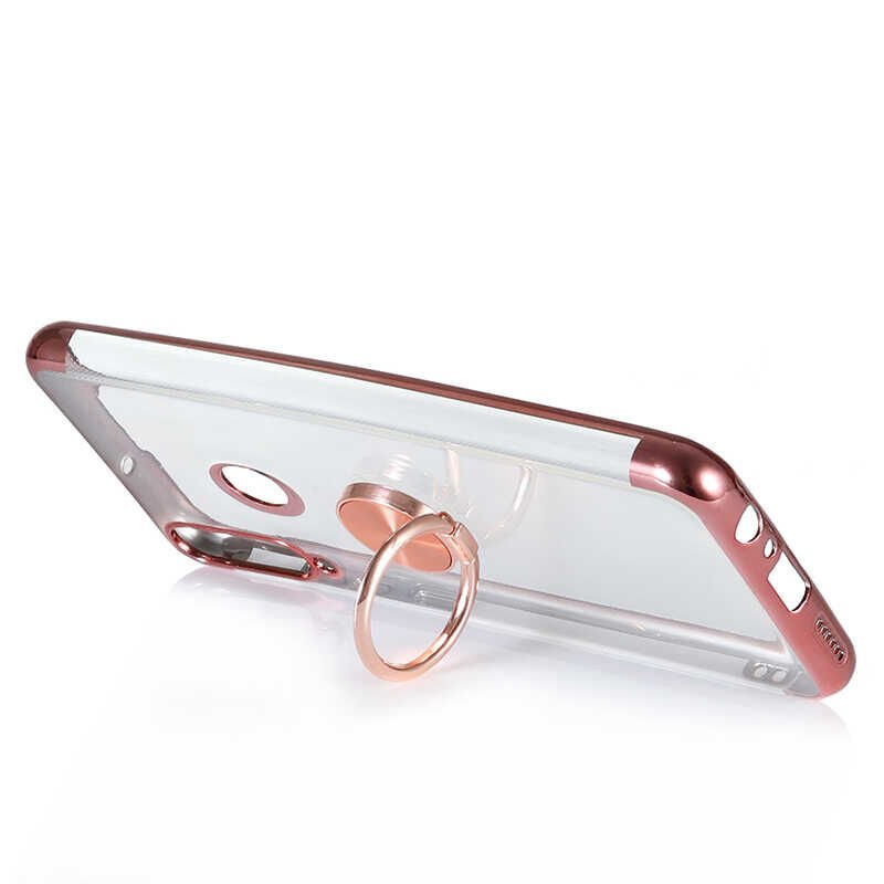 Huawei Y6P Kılıf Yüzüklü Standlı Silikon Köşeleri Renkli Kapak (GES) Kırmızı