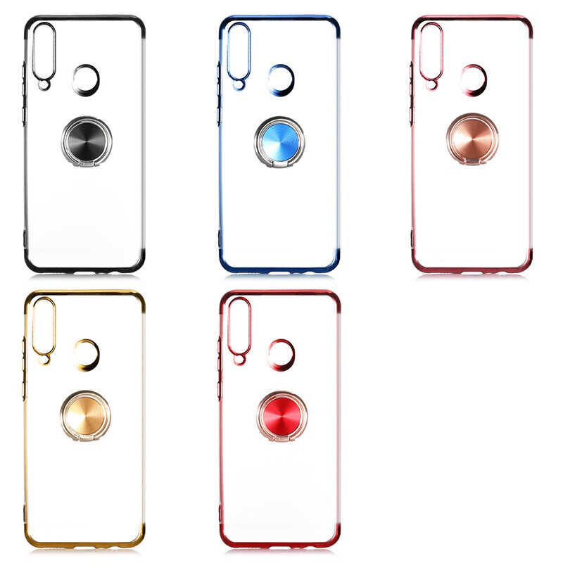 Huawei Y6P Kılıf Yüzüklü Standlı Silikon Köşeleri Renkli Kapak (GES) Kırmızı