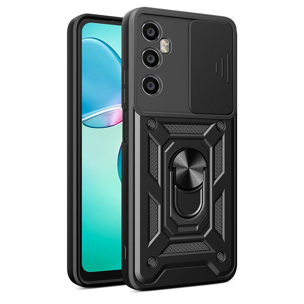 Realme C65 4G Kılıf Sürgülü Tank Zırh Yüzüklü Mıknatıslı Standlı Kapak (S-VEGA) Siyah