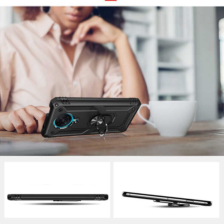 Xiaomi Redmi K30 Pro Kılıf Tank Zırh Yüzüklü Mıknatıslı Standlı Kapak (VEGA) Rose Gold