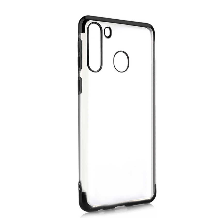 Samsung Galaxy A11 Kılıf Dört Köşe Renkli Lazer Şeffaf Silikon Kapak (GLİTTER) Siyah