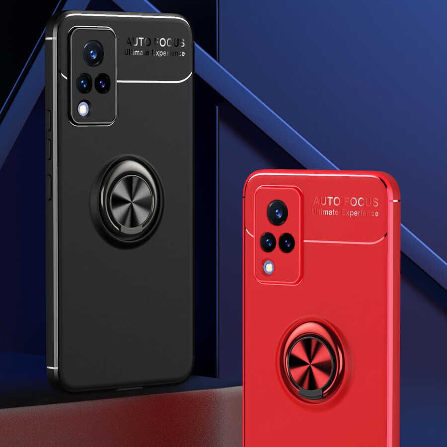 Vivo V21 Kılıf Kamera Çıkıntılı Renkli Yüzüklü Standlı Mıknatıslı Kapak (RAVEL) Mavi
