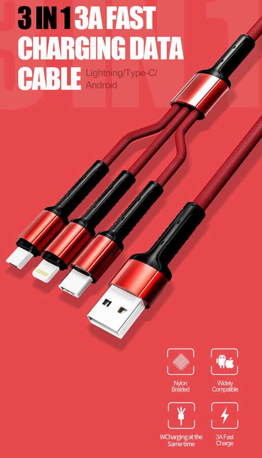 LC93 3 in 1 Usb Kablo Kırmızı