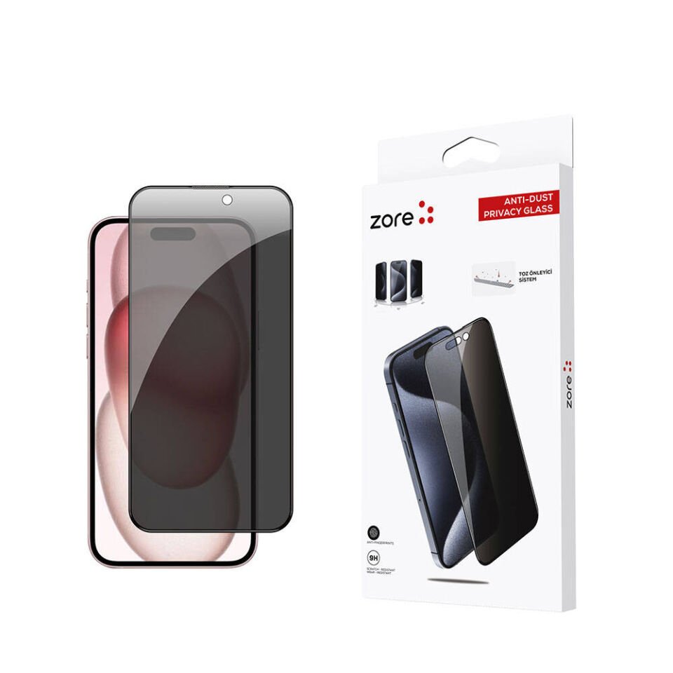 Apple iPhone 15 Plus HEPTEKİLETİŞİM Anti-Dust Privacy Temperli Ekran Koruyucu