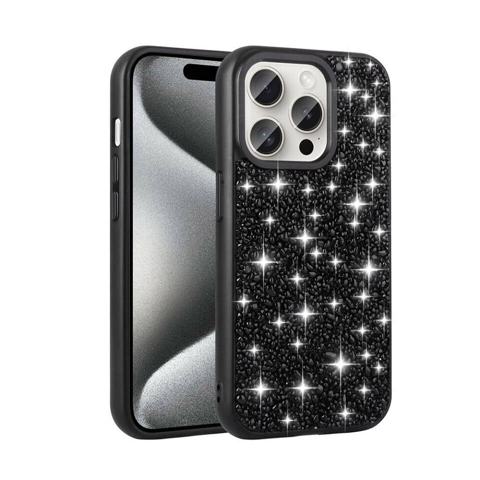 Apple iPhone 15 Pro Kılıf Kamera Çıkıntılı Parlak Taşlı Tasarım Renkli Koruyucu Kapak (Linea) Derin Mor