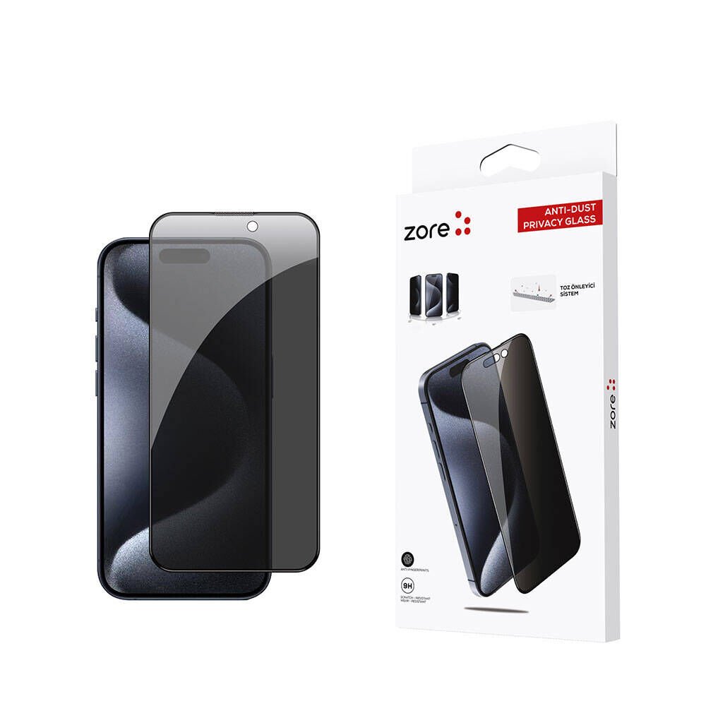 Apple iPhone 15 Pro HEPTEKİLETİŞİM Anti-Dust Privacy Temperli Ekran Koruyucu