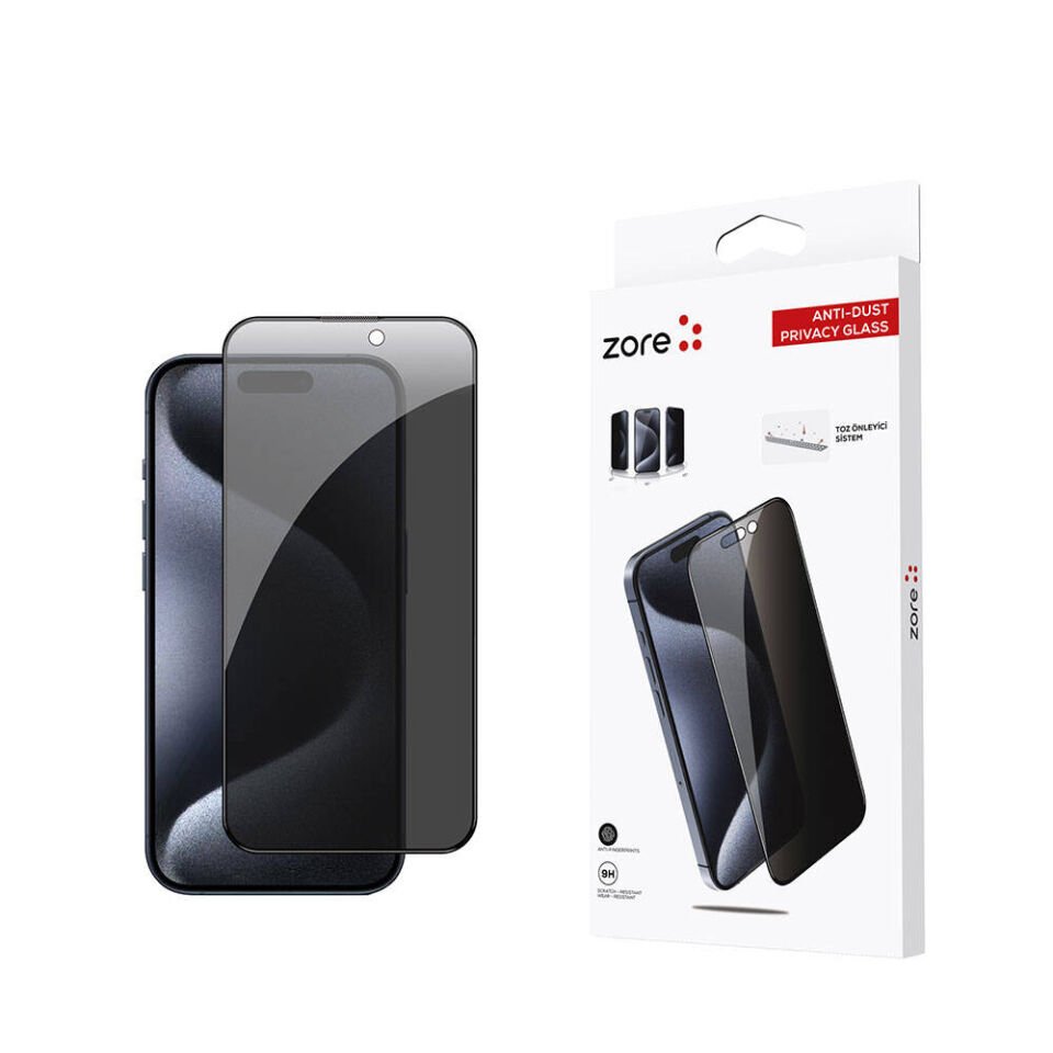 Apple iPhone 15 Pro HEPTEKİLETİŞİM Anti-Dust Privacy Temperli Ekran Koruyucu