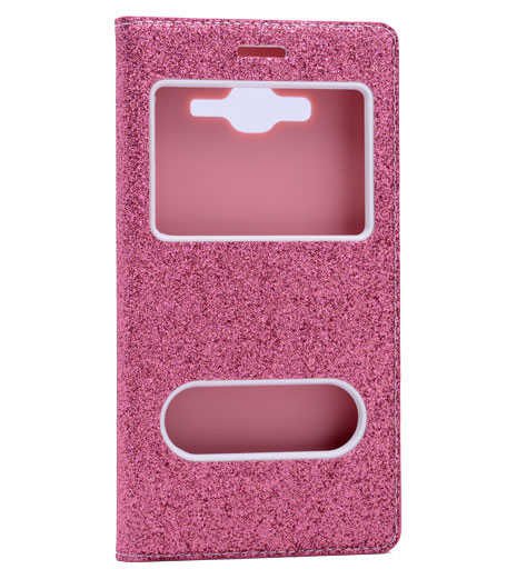 Samsung Galaxy A8 Kapaklı Kılıf Simli Mıknatıslı Kapak (DOLCE-SİM) Rose Gold