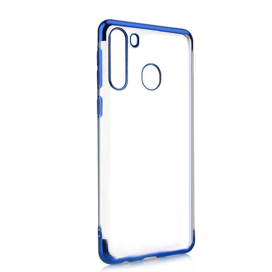 Samsung Galaxy A11 Kılıf Dört Köşe Renkli Lazer Şeffaf Silikon Kapak (GLİTTER) Mavi