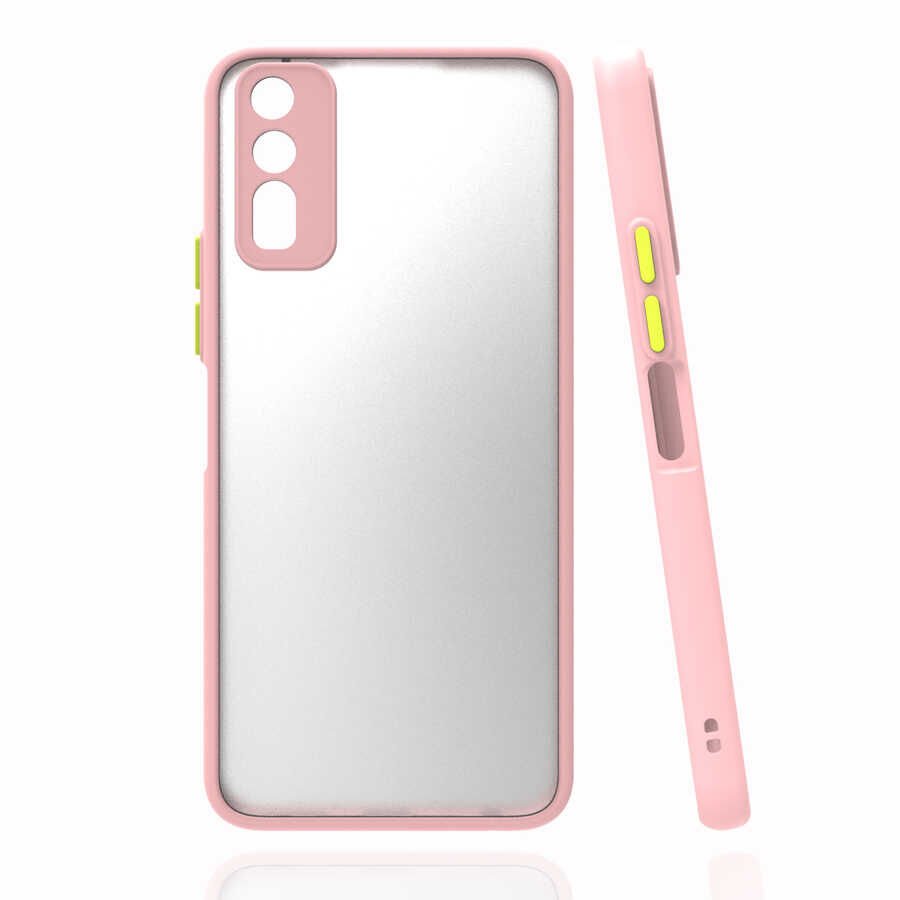 Vivo Y11S Kılıf Mat Kamera Korumalı Renkli Tuşlu Sert Silikon Kapak (HUX) Pembe