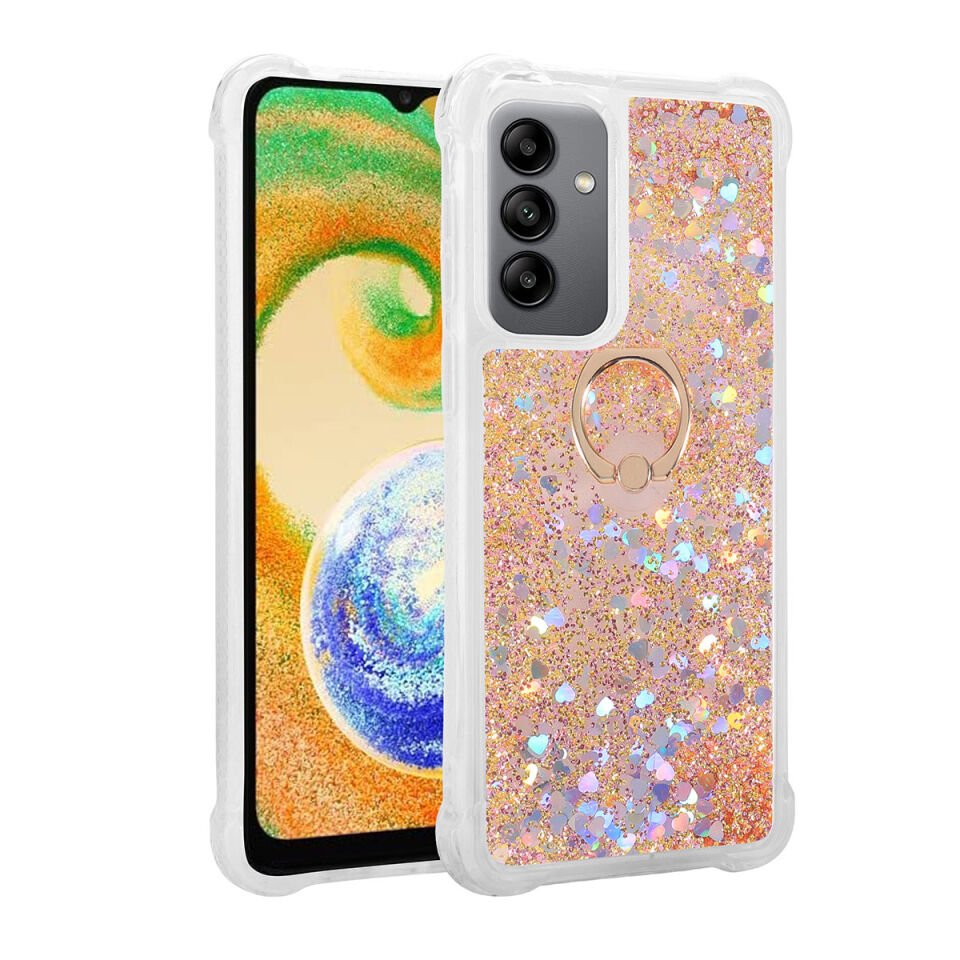 Samsung Galaxy A34 Kılıf Sıvılı Akışkanlı Desenli Simli Yüzüklü Silikon Kapak (MİLCE) Mor