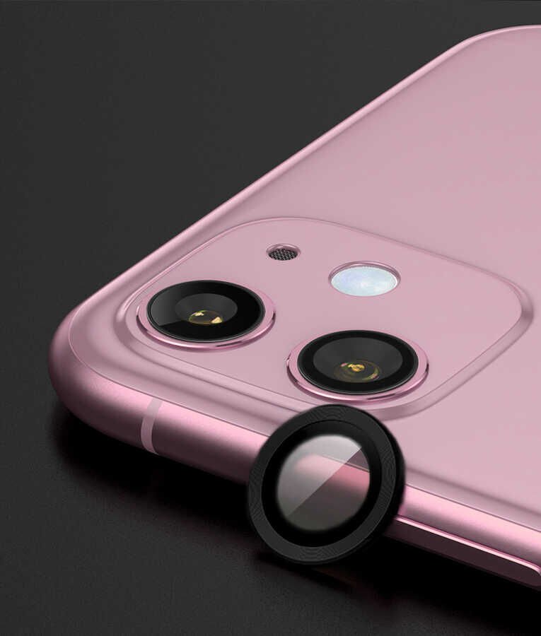 Apple iPhone 12 Mini Kamera Lens Koruyucu Renkli Tasarım Kolay Takma Aparatlı (CL-07) Siyah