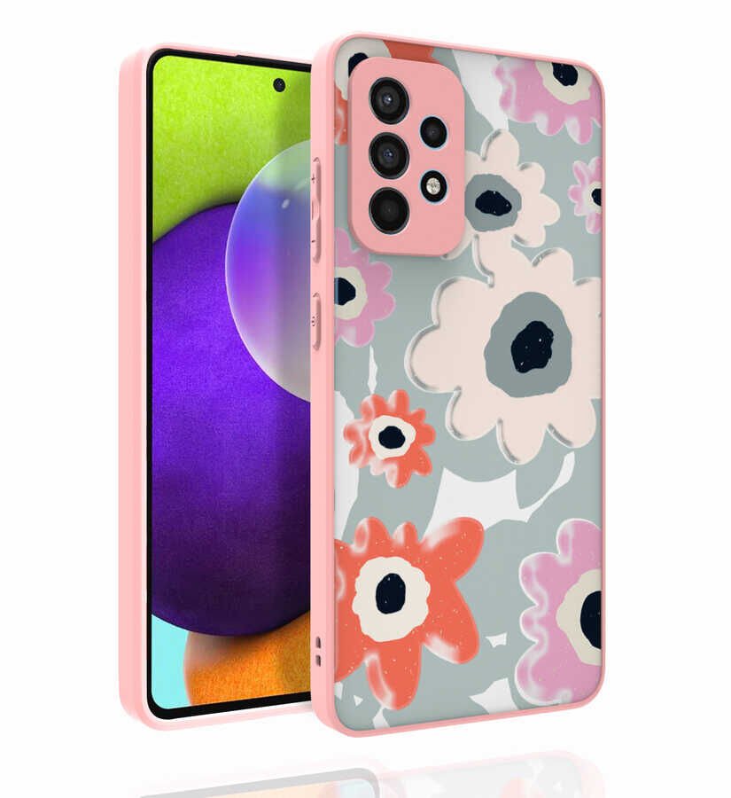 Samsung Galaxy A52 Kılıf Kabartmalı Kamera Korumalı Desenli Darbe Emici Renkli Kapak (Nora) NO5