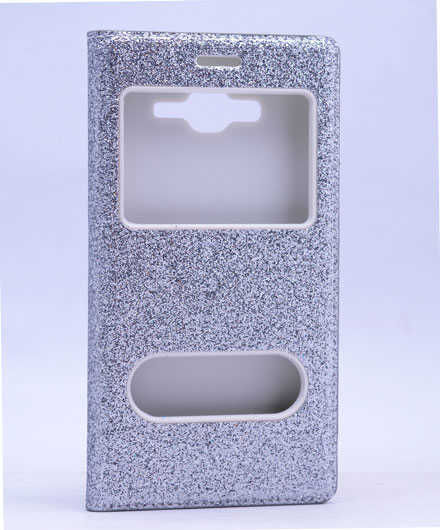 Samsung Galaxy A8 Kapaklı Kılıf Simli Mıknatıslı Kapak (DOLCE-SİM) Gümüş