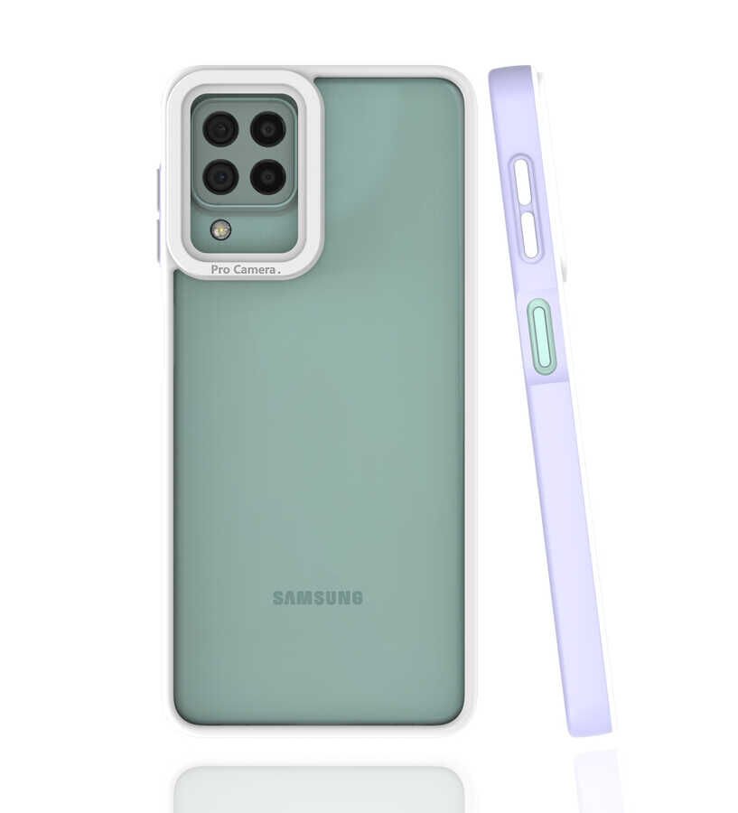 Samsung Galaxy M32 Kapak Mat Yüzeyli Kamera Korumalı Renkli Silikon Kılıf (MİMA) Lila