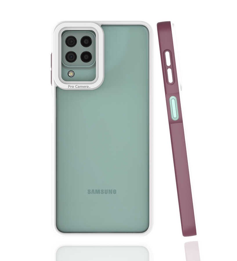 Samsung Galaxy M32 Kapak Mat Yüzeyli Kamera Korumalı Renkli Silikon Kılıf (MİMA) Lila