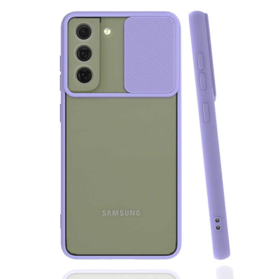 Samsung Galaxy S22 Plus Kılıf Slayt Sürgülü Kamera Korumalı Renkli Silikon Kapak Lila