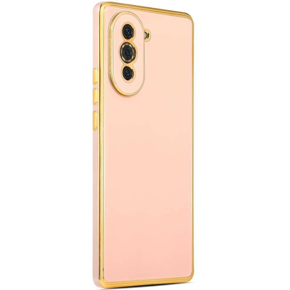 Huawei Nova 10 Kılıf Parlak Kenarlı Altın Işlemeli Kamera Korumalı Kapak (BARK) Rose Gold