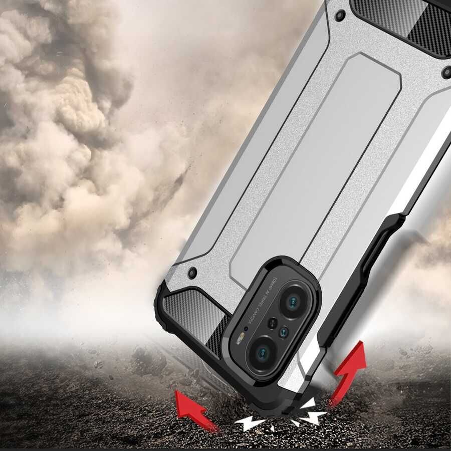 Xiaomi Poco F3 Kılıf Armor Köşe Korumalı Çift Katman Tank Zırh Kapak (CRASH) Kırmızı