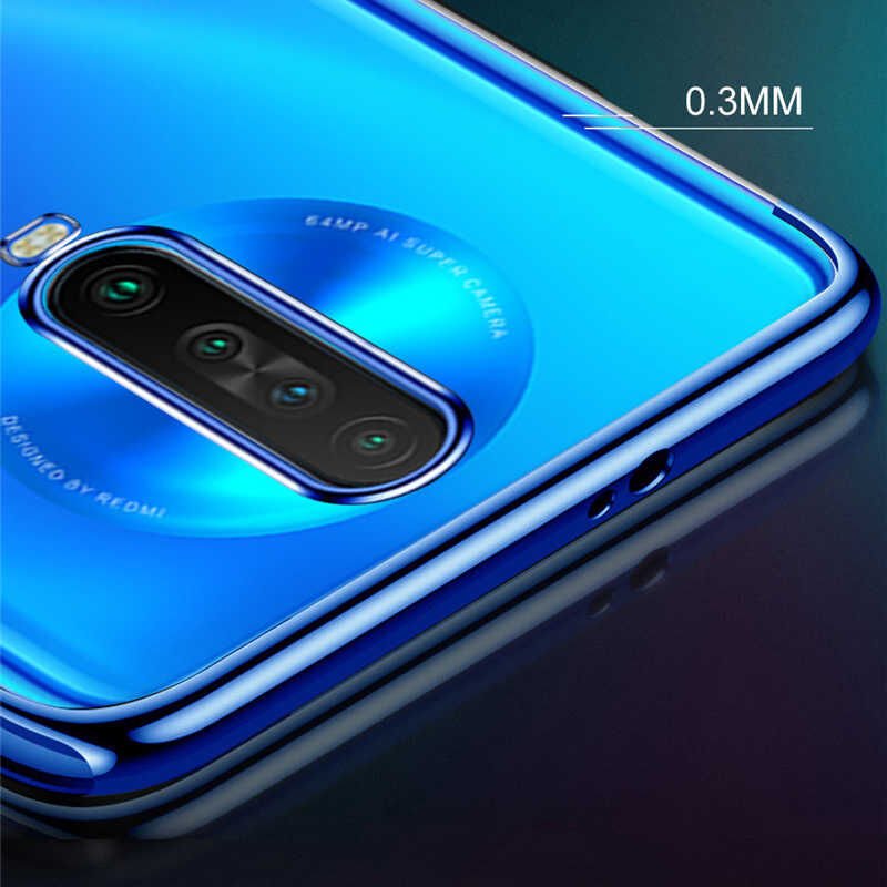 Xiaomi Poco X2 Kılıf Dört Köşe Renkli Lazer Şeffaf Silikon Kapak (GLİTTER) Kırmızı