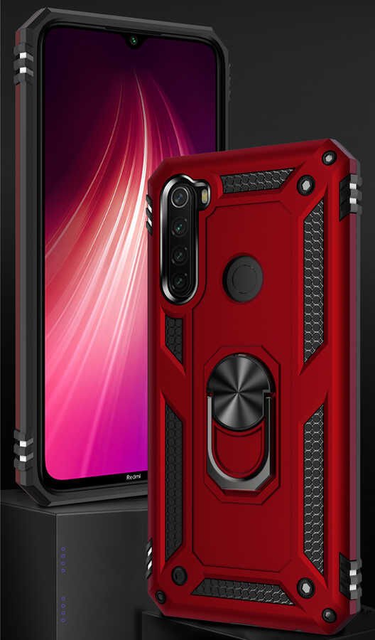 Xiaomi Redmi Note 8 Kılıf Tank Zırh Yüzüklü Mıknatıslı Standlı Kapak (VEGA) Kırmızı