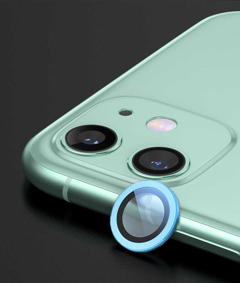 Apple iPhone 12 Mini Kamera Lens Koruyucu Renkli Tasarım Kolay Takma Aparatlı (CL-07) Mavi