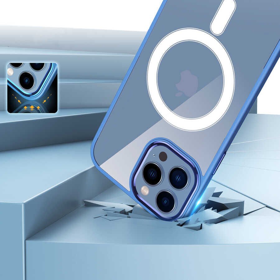 Apple iPhone 14 Kılıf Wireless Şarj Özellikli HEPTEKİLETİŞİM Krom Magsafe Silikon Kapak